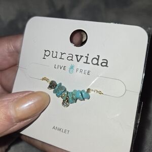 Gold tone and turquoise Pura Vida anklet